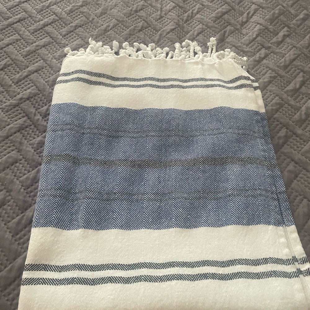 Striped Blue and White Cotton Throw Blanket - Home Bedding - Picture 5 of 6